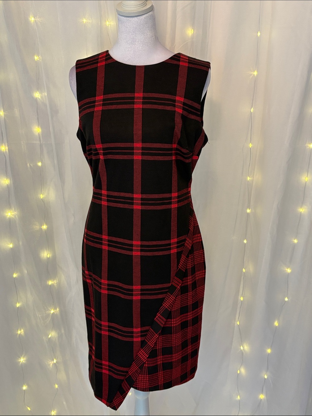 Tommy Hilfiger Black and Red Plaid Midi Dress